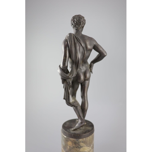 43 - After the Antique, a bronze figure of Apollo?, 19th century, on a grey marble and bronze pedestal, 2... 