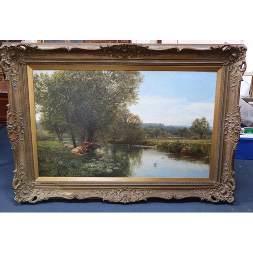 437 - George Vicat Cole (1833-1893)oil on canvasOn the Thames at Streatleymonogrammed and dated 188532 x 5... 