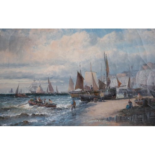 443 - Hubert and William Thornley (fl.1858-1898)pair of oils on canvasFishing boats and fisherfolk along t... 