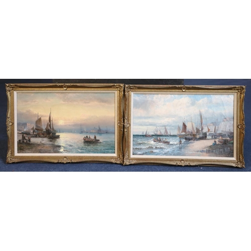 443 - Hubert and William Thornley (fl.1858-1898)pair of oils on canvasFishing boats and fisherfolk along t... 