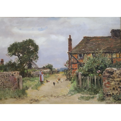 447 - Miss Lilian Yeend-King (Mrs Freemantle b.1882)pair of oils on canvasWoman passing a thatched cottage... 