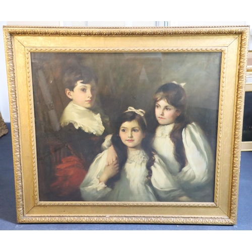 456 - Alfred Hitchens (1861-1942)oil on canvasTriple portrait of the children of Samuel and Maud McAulay (... 