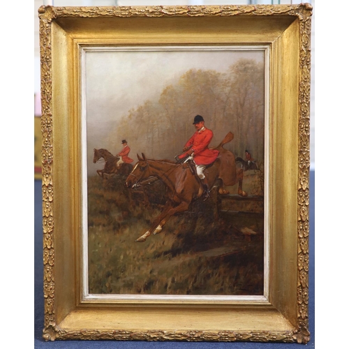 457 - George Wright (1860-1942)oil on canvas'Taking The Fence'21.5 x 15.5in.CONDITION: Oil on canvas clean... 