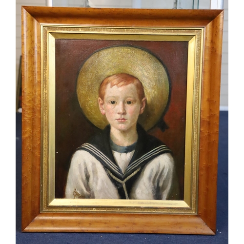 464 - J. Davies c.1900oil on canvasPortrait of a boy sailorsigned21.5 x 17.5in.CONDITION: Oil on canvas re... 