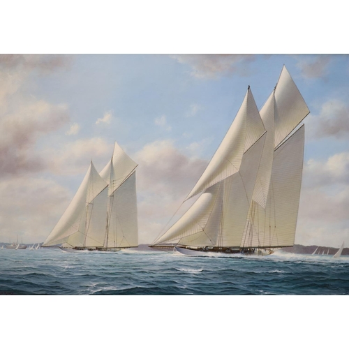 479 - § Robert Moore (b.1945)pair of oils on boardAtlantic racing in The Emperor's Cup 1905 and Germania r... 