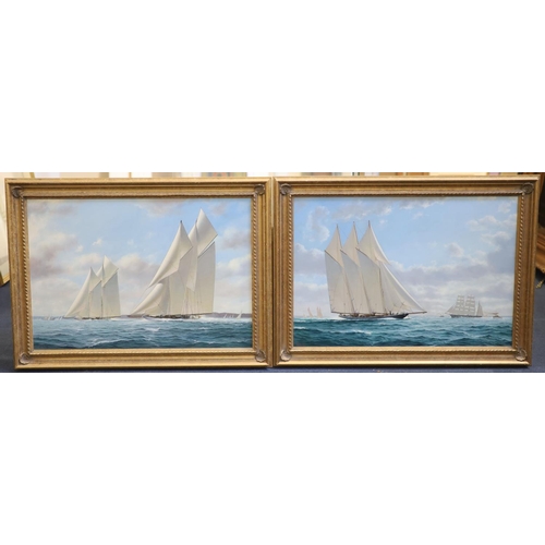 479 - § Robert Moore (b.1945)pair of oils on boardAtlantic racing in The Emperor's Cup 1905 and Germania r... 