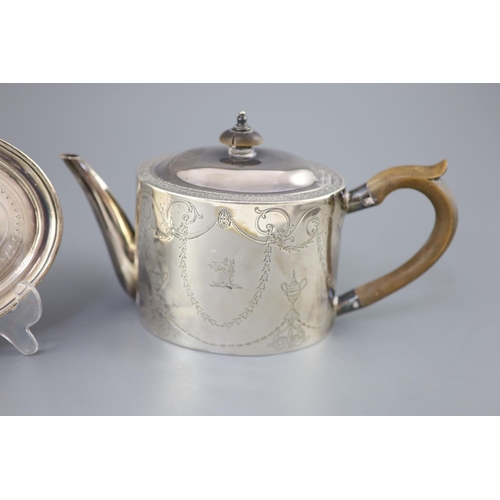 485 - A rare George III provincial silver teapot by John Hampston & John Prince, York, 1780, height 13.3cm... 