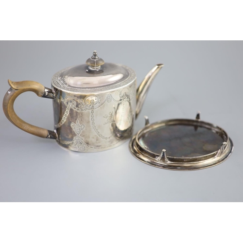 485 - A rare George III provincial silver teapot by John Hampston & John Prince, York, 1780, height 13.3cm... 