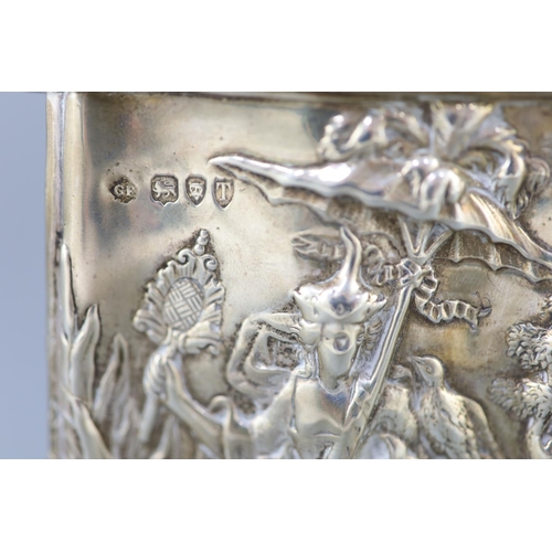 494 - A late Victorian silver rococco style tea caddy by George Fox, of rectangular form and embossed with... 