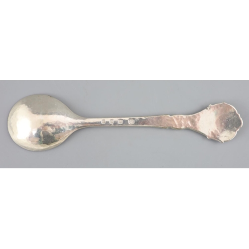 495 - A 1930's Arts & Crafts silver spoon, by Omar Ramsden, the terminal with rose and entwining briars, L... 