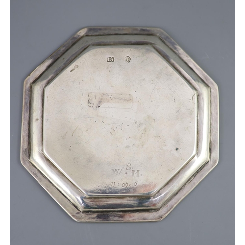 508 - A rare George II Galway octagonal silver waiter or small salver, with a moulded border, enclosing a ... 