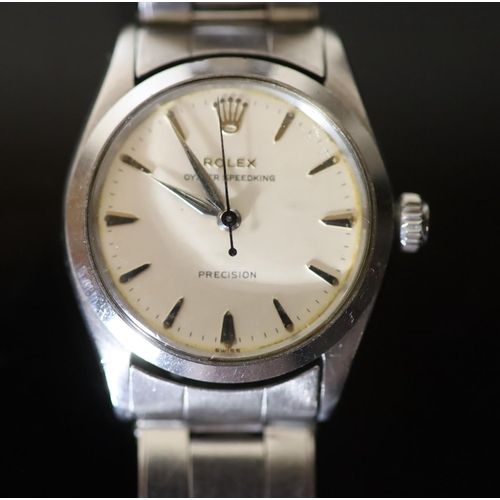 509 - A gentleman's 1960's stainless steel mid size Rolex Oyster Speedking Precision manual wind wrist wat... 