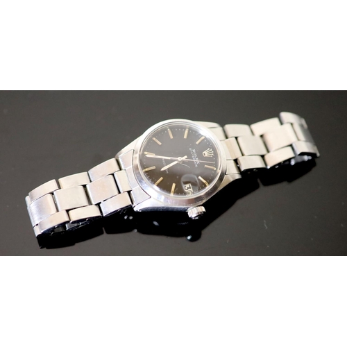 511 - A gentleman's early 1970's stainless steel Rolex Oysterdate boy's? size wrist watch, with black dial... 