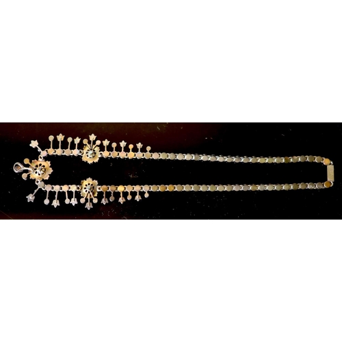 571 - An Edwardian gold and pearl set necklace, lacking pendant attachment, 40cm, gross weight 30 grams.CO... 