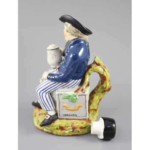 60 - An American Pearlware sailor Toby jug with hat, 'Success to our Wooden Walls, c.1820, on a naturalis... 