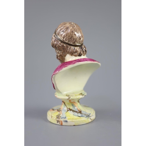 64 - A Enoch Wood type pearlware bust of Homer, on marble base, c.1790-1800, on a marbled socle, 13cm hig... 