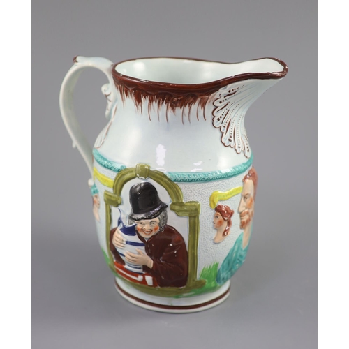 65 - A Staffordshire pearlware 'Shakespear The Poet The Miser and Spendthrift' jug, c.1800, 23cm highCOND... 