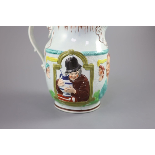 65 - A Staffordshire pearlware 'Shakespear The Poet The Miser and Spendthrift' jug, c.1800, 23cm highCOND... 