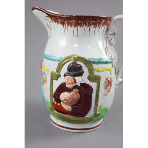 65 - A Staffordshire pearlware 'Shakespear The Poet The Miser and Spendthrift' jug, c.1800, 23cm highCOND... 