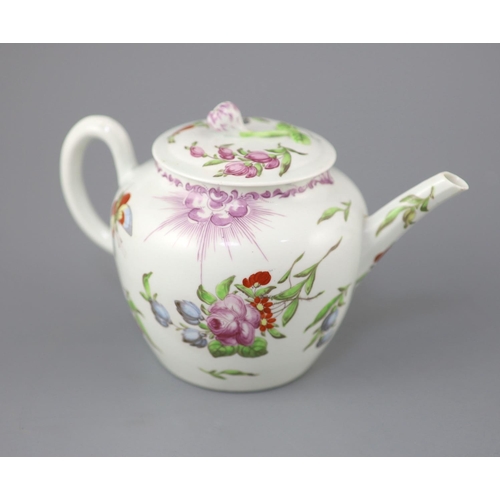 76 - A good Worcester teapot and cover, c.1760, in the Meissen taste, painted with formal flower sprays, ... 