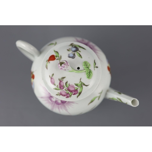 76 - A good Worcester teapot and cover, c.1760, in the Meissen taste, painted with formal flower sprays, ... 