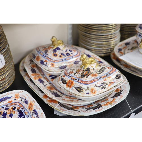 78 - An extensive Coalport Imari pattern dinner service, c.1820, comprising two oblong soup tureens, cove... 