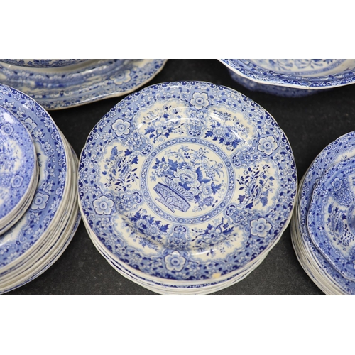 79 - An extensive Minton filigree pattern blue and white dinner service, c.1830, including a soup tureen,... 