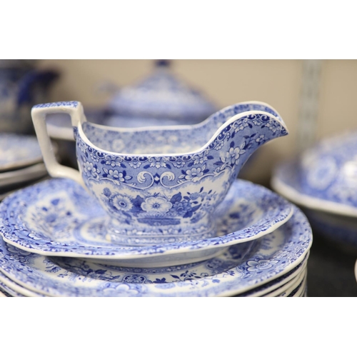 79 - An extensive Minton filigree pattern blue and white dinner service, c.1830, including a soup tureen,... 