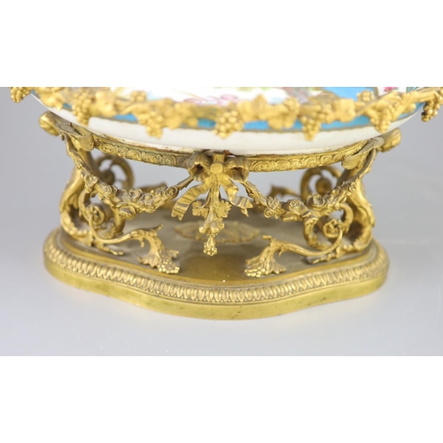 82 - A French Sevres style porcelain and ormolu mounted oval centrepiece dish, 19th century, the porcelai... 