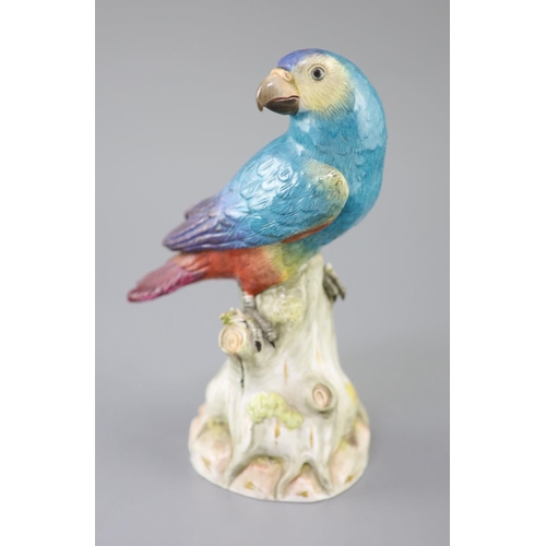 87 - A Meissen model of a parrot seated on a tree stump, late 19th century, its head turned to Dexter, un... 