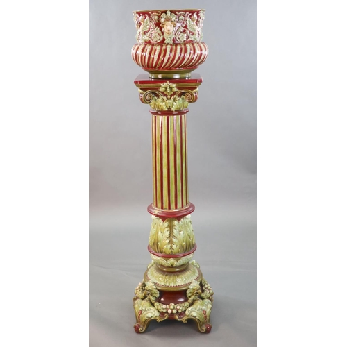 92 - A Continental Baroque revival polychrome earthenware jardiniere and pedestal, c.1905, the jardiniere... 