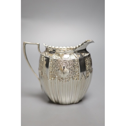 1716 - A late Victorian embossed silver sugar bowl and cream jug, James Dixon & Sons, Sheffield, 1896/7, 17... 