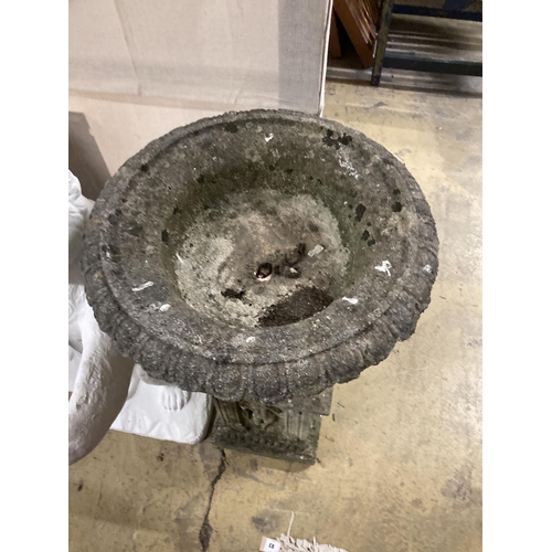 1 - A reconstituted stone campana garden urn on pedestal, diameter 54cm, height 92cm