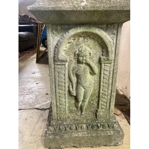 1 - A reconstituted stone campana garden urn on pedestal, diameter 54cm, height 92cm