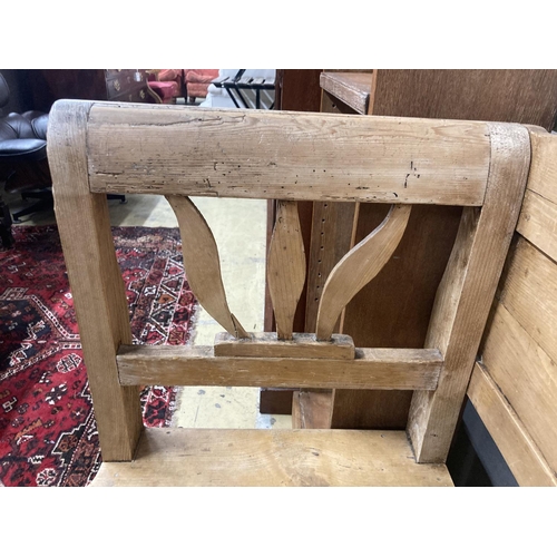14 - A 19th century East European pine box seat settle, length 110cm, depth 50cm, height 98cm