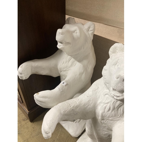 2 - A pair of painted bear reconstituted stone garden pot holders, 97cm high