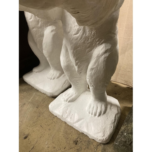 2 - A pair of painted bear reconstituted stone garden pot holders, 97cm high