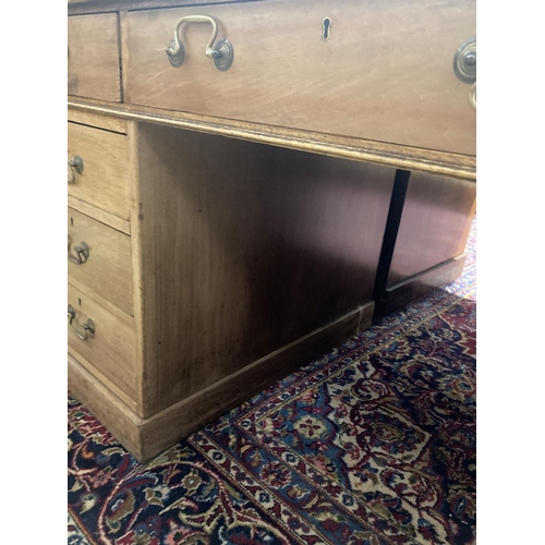 33 - An early 20th century George III style mahogany pedestal desk, width 150cm, depth 81cm, height 76cm... 