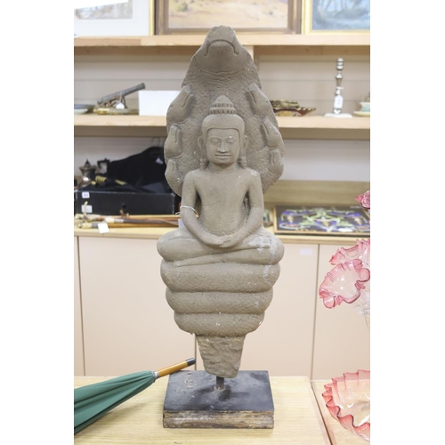 430 - A large Cambodian stone figure of Buddha, on stand, height 71cm
