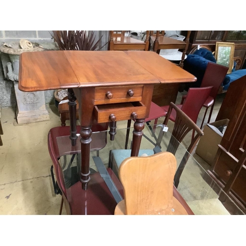 100 - A Victorian mahogany drop flap work table, width 50cm, depth 38cm, height 66cm