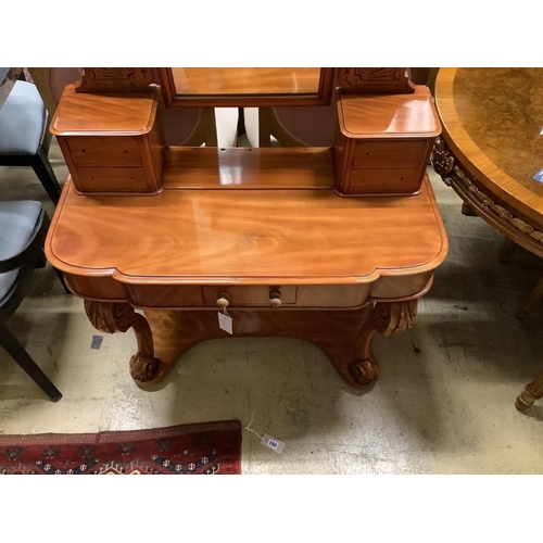 103 - A Victorian satin walnut duchess dressing table, width 89cm, depth 44cm, height 132cm