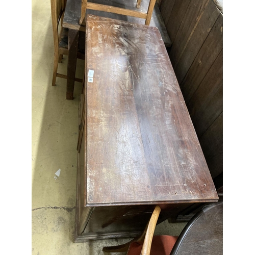 121 - An Edwardian mahogany two door cabinet, length 122cm, depth 51cm, height 86cm