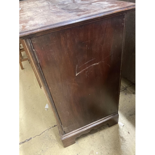 121 - An Edwardian mahogany two door cabinet, length 122cm, depth 51cm, height 86cm