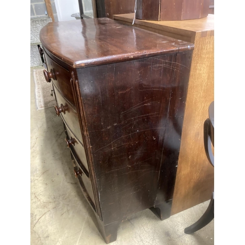 129 - A Victorian mahogany bow front chest, width 108cm, depth 52cm, height 109cm