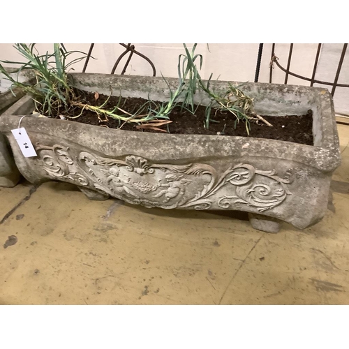 14 - A pair of reconstituted stone serpentine front rectangular garden planters, width 73cm, depth 32cm, ... 