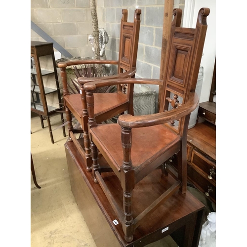 144 - A pair of late Victorian walnut elbow chairs, width 60cm, depth 46cm, height 106cm