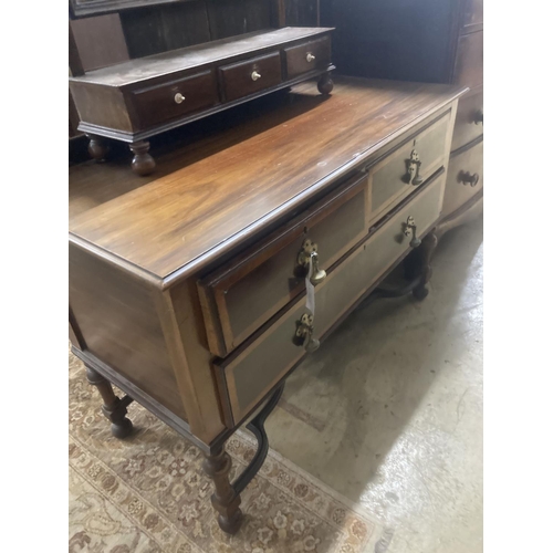 147 - A William and Mary style banded mahogany chest, fitted over with a later mirror, width 114cm, depth ... 