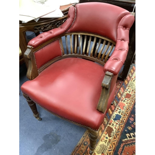 165 - A late Victorian mahogany tub framed library chair, width 62cm, depth 80cm, height 90cm