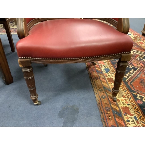 165 - A late Victorian mahogany tub framed library chair, width 62cm, depth 80cm, height 90cm