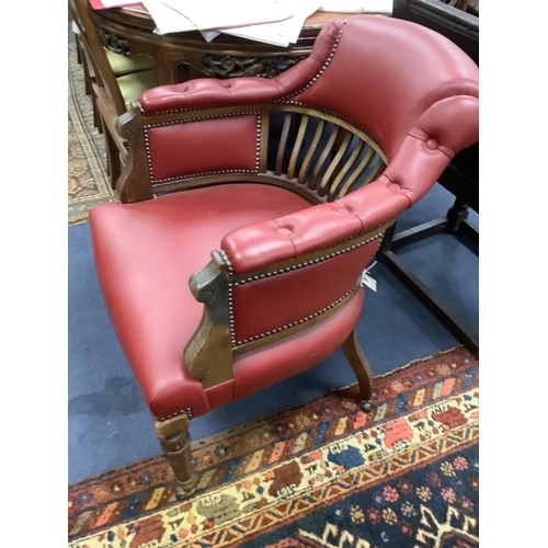 165 - A late Victorian mahogany tub framed library chair, width 62cm, depth 80cm, height 90cm